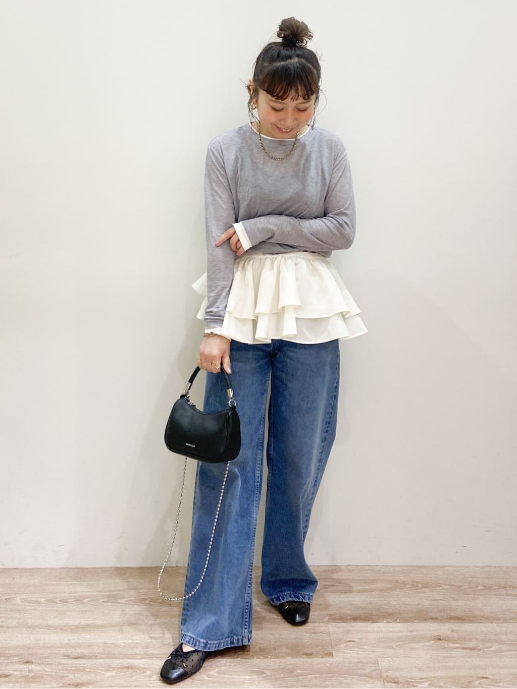risayanさんの「OPAQUE.CLIP｜配色レイヤードロングスリーブTシャツ【洗える】」を使ったコーディネート