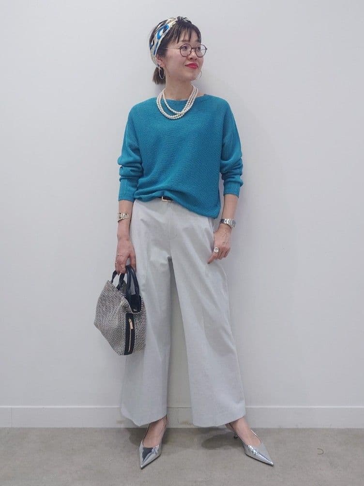MUTSUKOさんの「UNTITLED｜【古畑星夏さん着用/8色展開/程よい透け感】ドライタッチボートネックニット」を使ったコーディネート