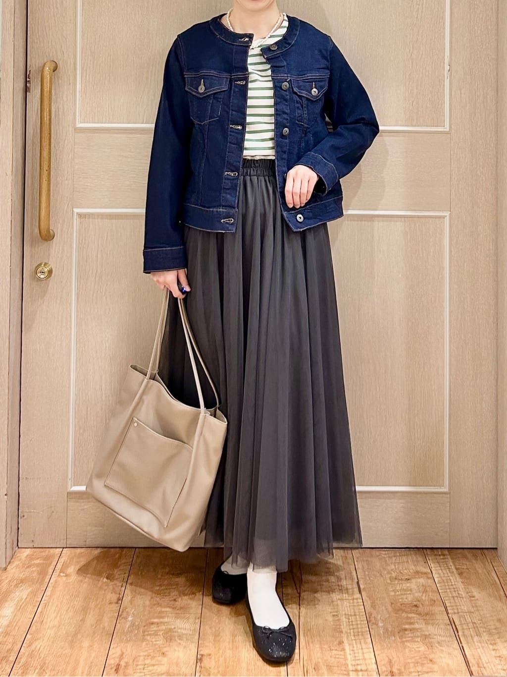 ちぐささんの「SHOO･LA･RUE｜【SHOO・LA・RUE DENIM/S-LL/高レビュー】大人のための ノーカラーデニムジャケット」を使ったコーディネート