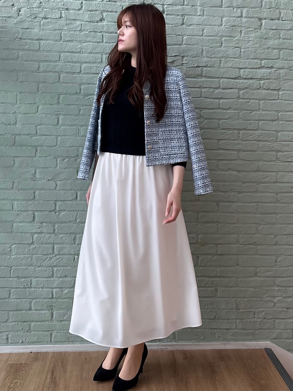 sayaさんの「COUP DE CHANCE｜【ON/OFF着回し】カラーツイードジャケット」を使ったコーディネート