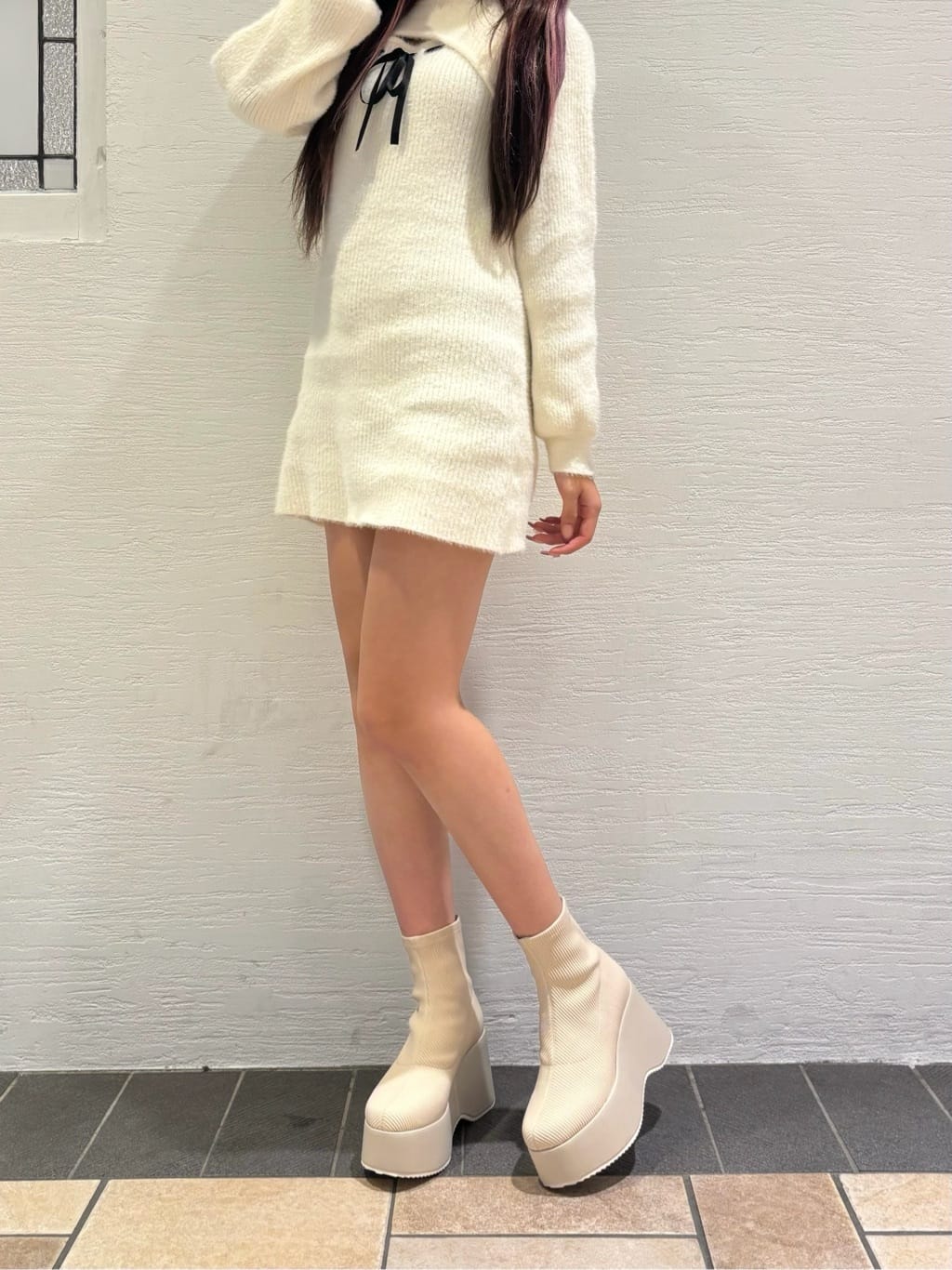 SACHAさんの「ESPERANZA｜厚底ニットショートブーツ」を使ったコーディネート