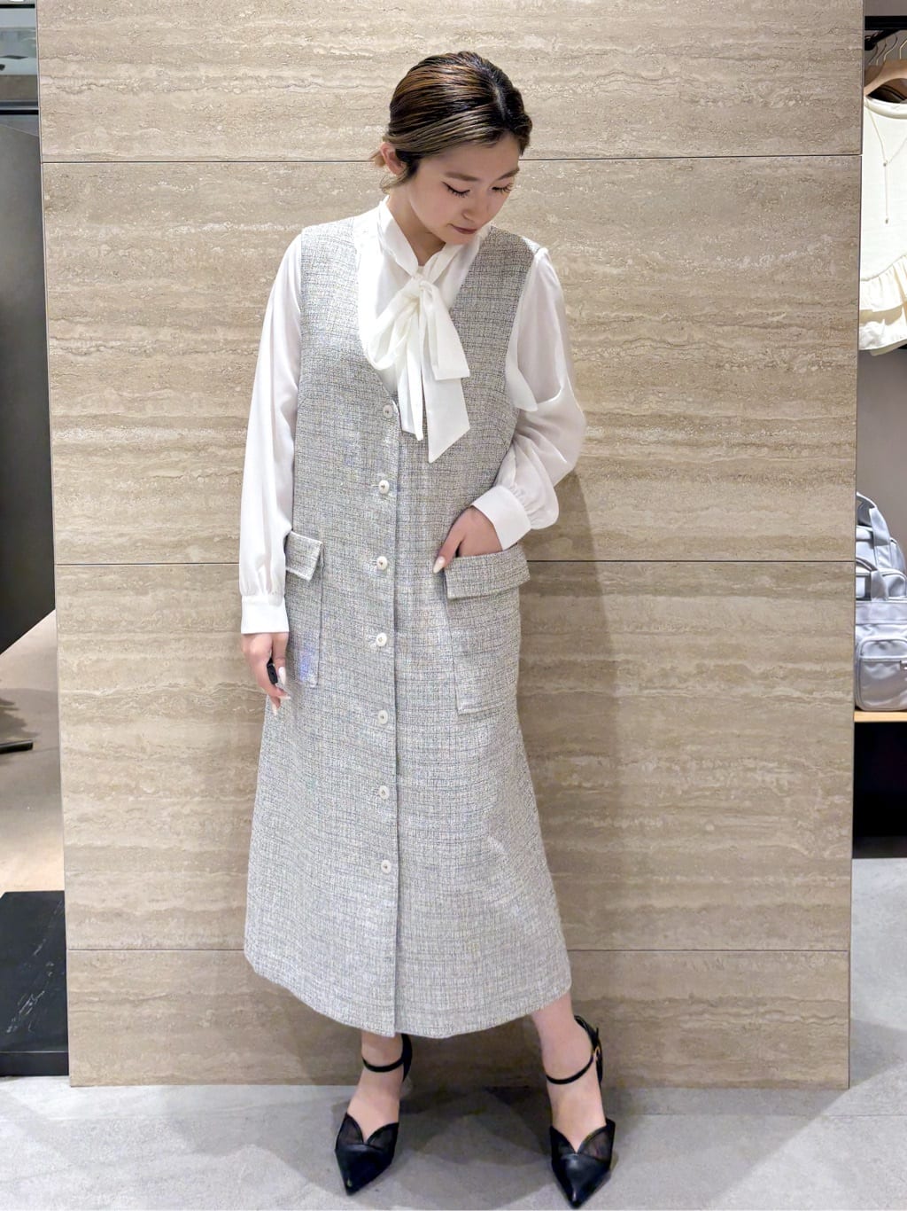 ふうかさんの「index｜アシンメトリーレイヤードボウタイブラウス【洗濯機OK／イージーアイロン／防シワ】《XS～3L》」を使ったコーディネート