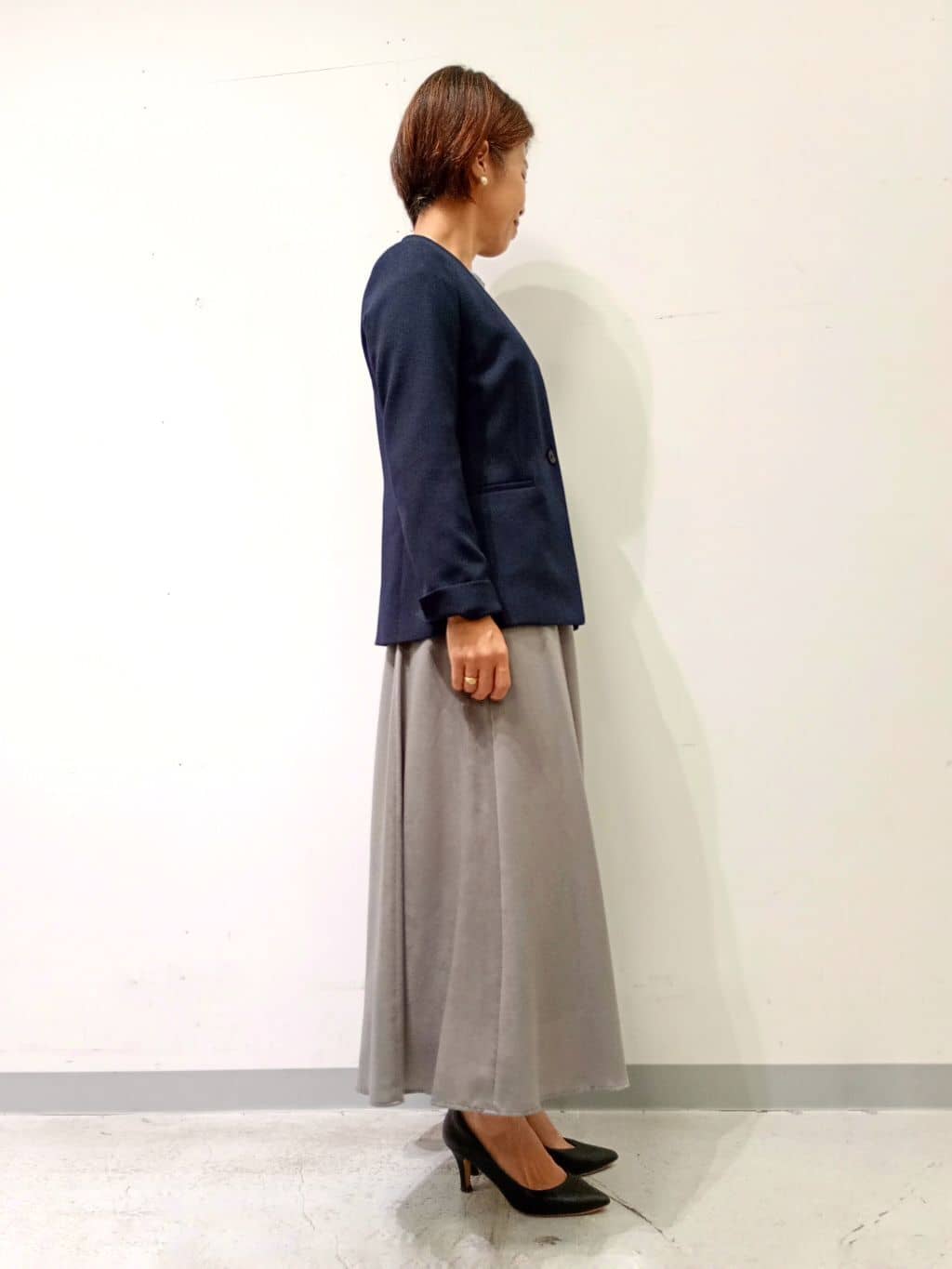 Kさんの「INDIVI｜【洗える／通勤／スーツ】メランジストレッチ ノーカラージャケット」を使ったコーディネート