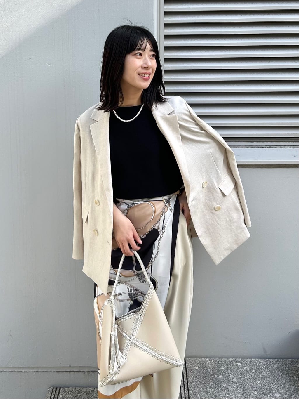 RINAさんの「OPAQUE.CLIP｜【UV／接触冷感】ダブルブレストジャケット《防シワ加工／洗える》」を使ったコーディネート