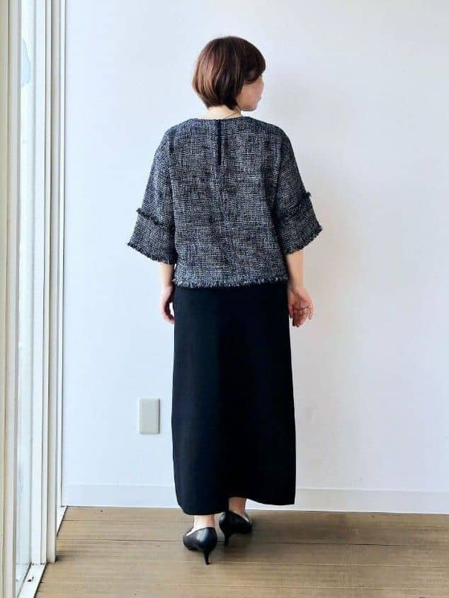 やじまさんの「UNTITLED｜◆【洗える】ツイードドルマンブラウス」を使ったコーディネート