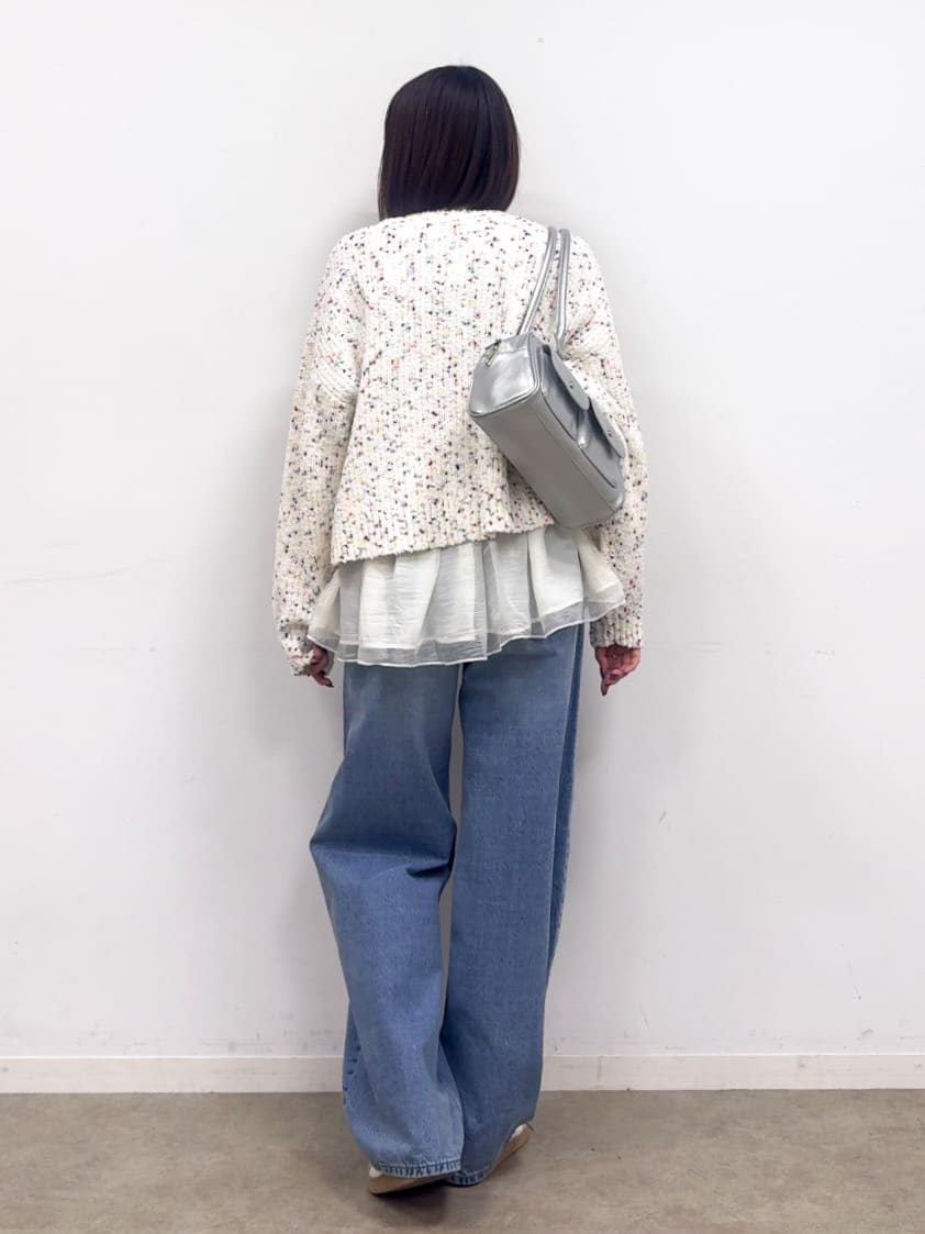 𝐜𝐡𝐢𝐤𝐚さんの「SHOO･LA･RUE｜【洗濯機可/前後2WAY】ぽこぽこニットカーディガン」を使ったコーディネート
