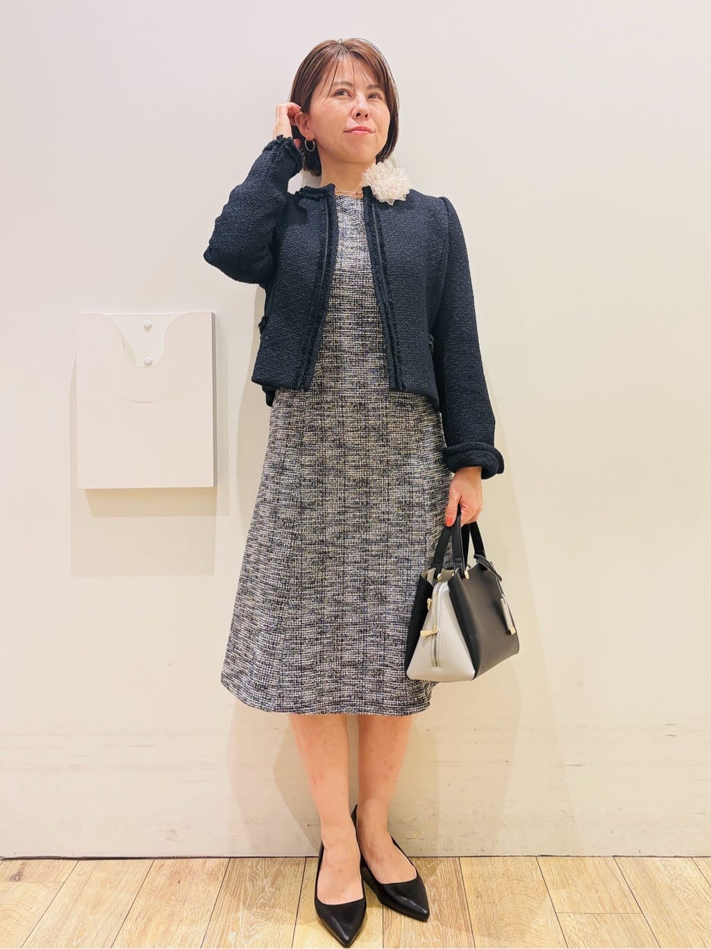 YUKOさんの「index｜《通勤／セットアップ対応》ノーカラーツイードジャケット【洗濯機OK】」を使ったコーディネート