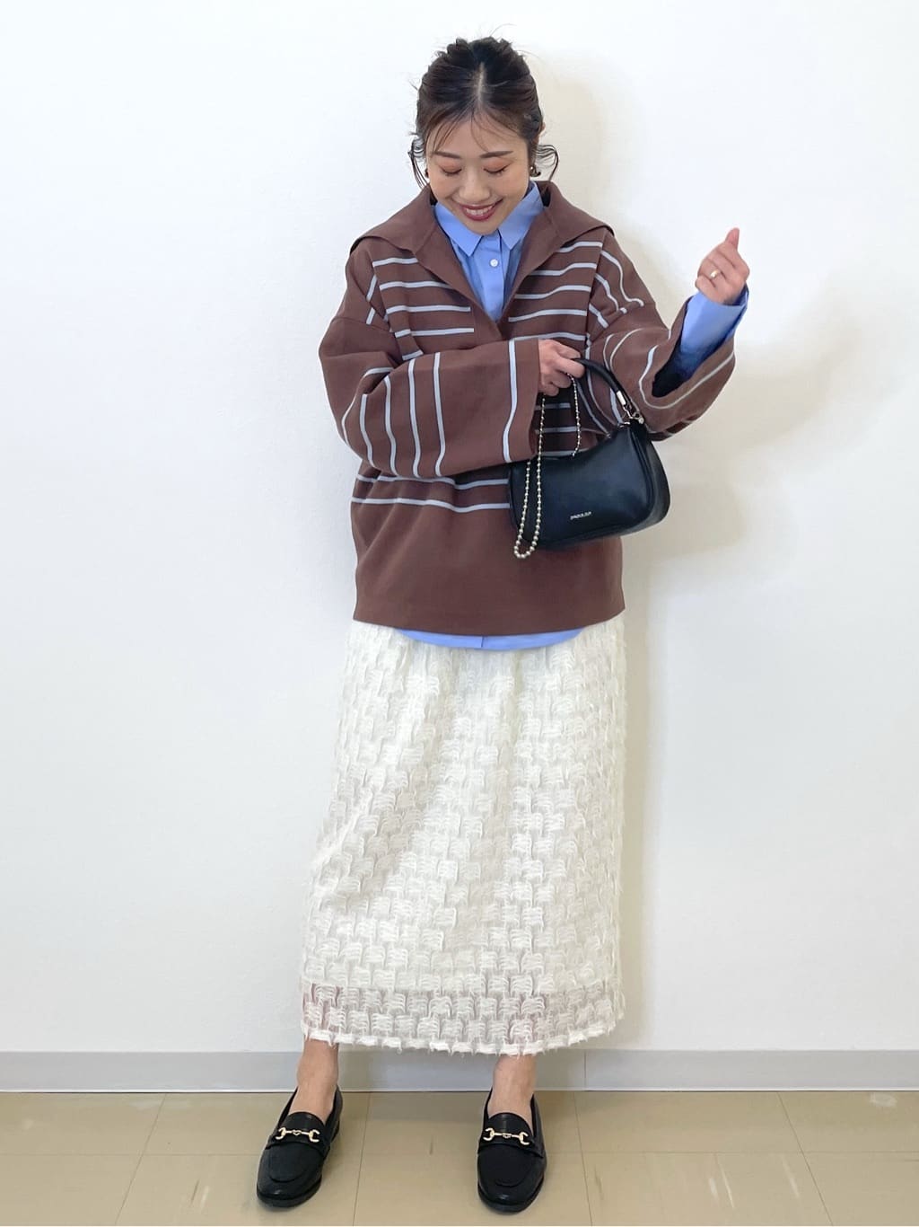 Akiさんの「OPAQUE.CLIP｜スキッパーセーラーカラーボーダーニット【洗濯機OK】」を使ったコーディネート