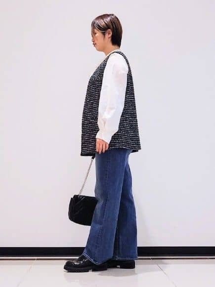 gissyさんの「INDIVI｜【2点セット／洗える】ツイードジレ＆ボウタイブラウス」を使ったコーディネート