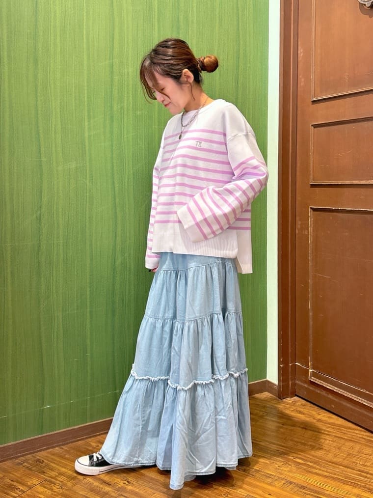 かおりさんの「SHOO･LA･RUE｜楽にきちんと見られたい　大人カジュアルボーダーニット」を使ったコーディネート