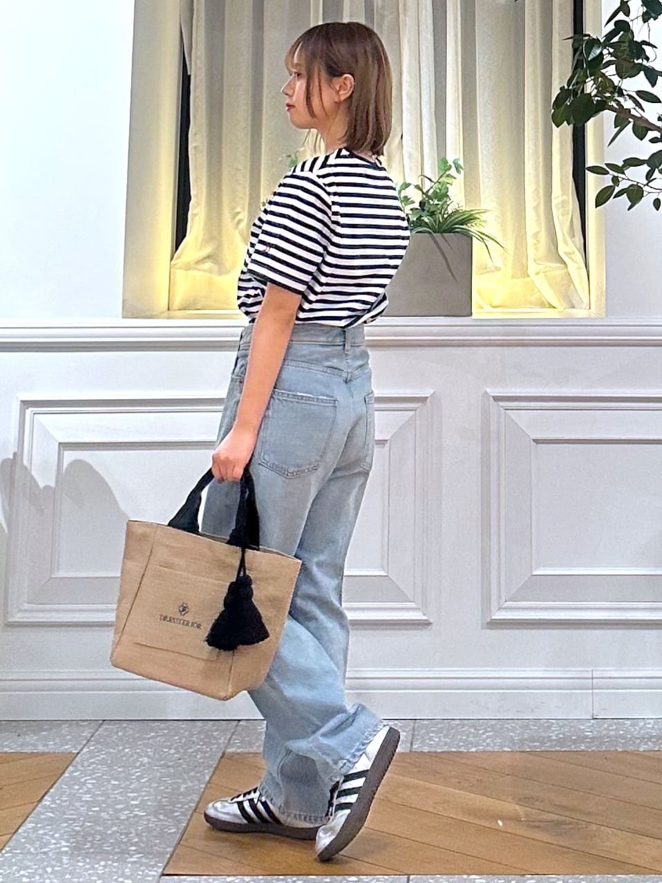 なべこさんの「DRESSTERIOR｜◆【接触冷感/抗菌防臭/消臭】アイスクリアコットンボーダーTシャツ」を使ったコーディネート