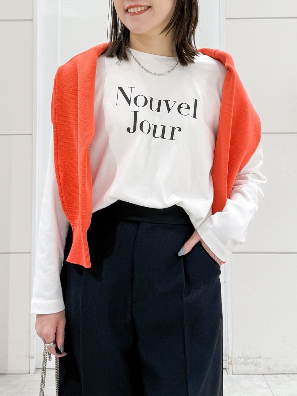 yuka.aさんの「OPAQUE.CLIP｜ロゴプリントロングTシャツ【洗濯機OK】」を使ったコーディネート