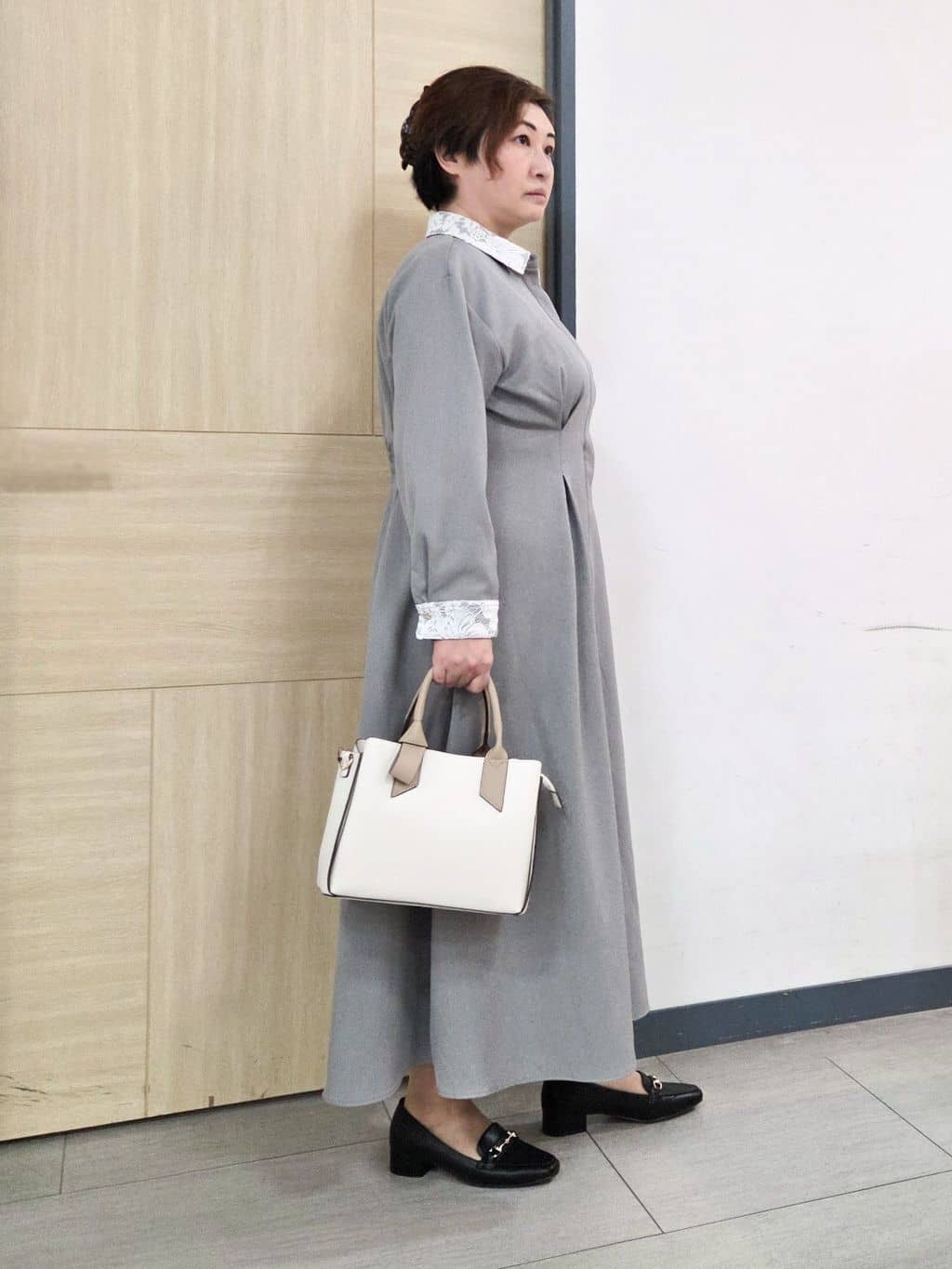 にゃみさんの「grove｜晴れの日にも映える、品よく華やかなシャツワンピース」を使ったコーディネート