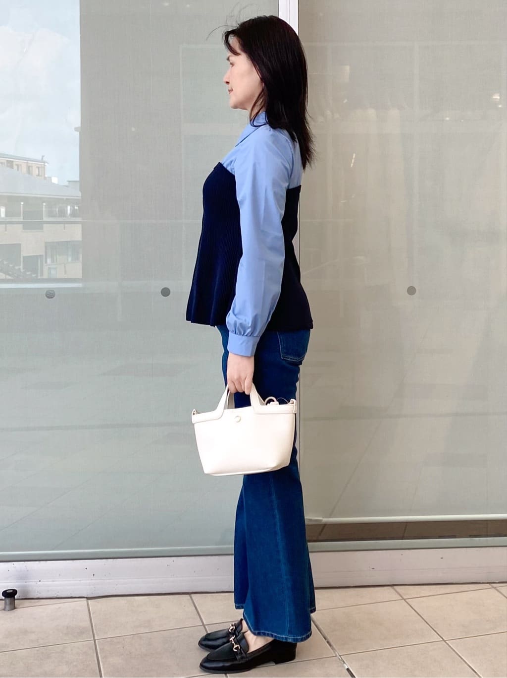 Jeanさんの「OPAQUE.CLIP｜シャツドッキングペプラムニット【洗濯機OK】」を使ったコーディネート