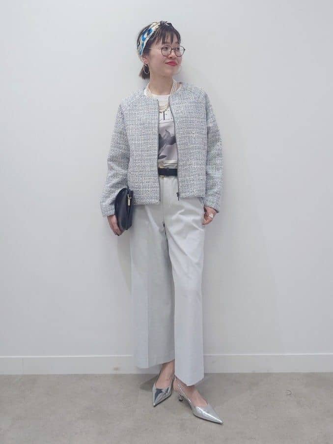 MUTSUKOさんの「UNTITLED｜【きれいめカジュアル】ツイードジップジャケット」を使ったコーディネート