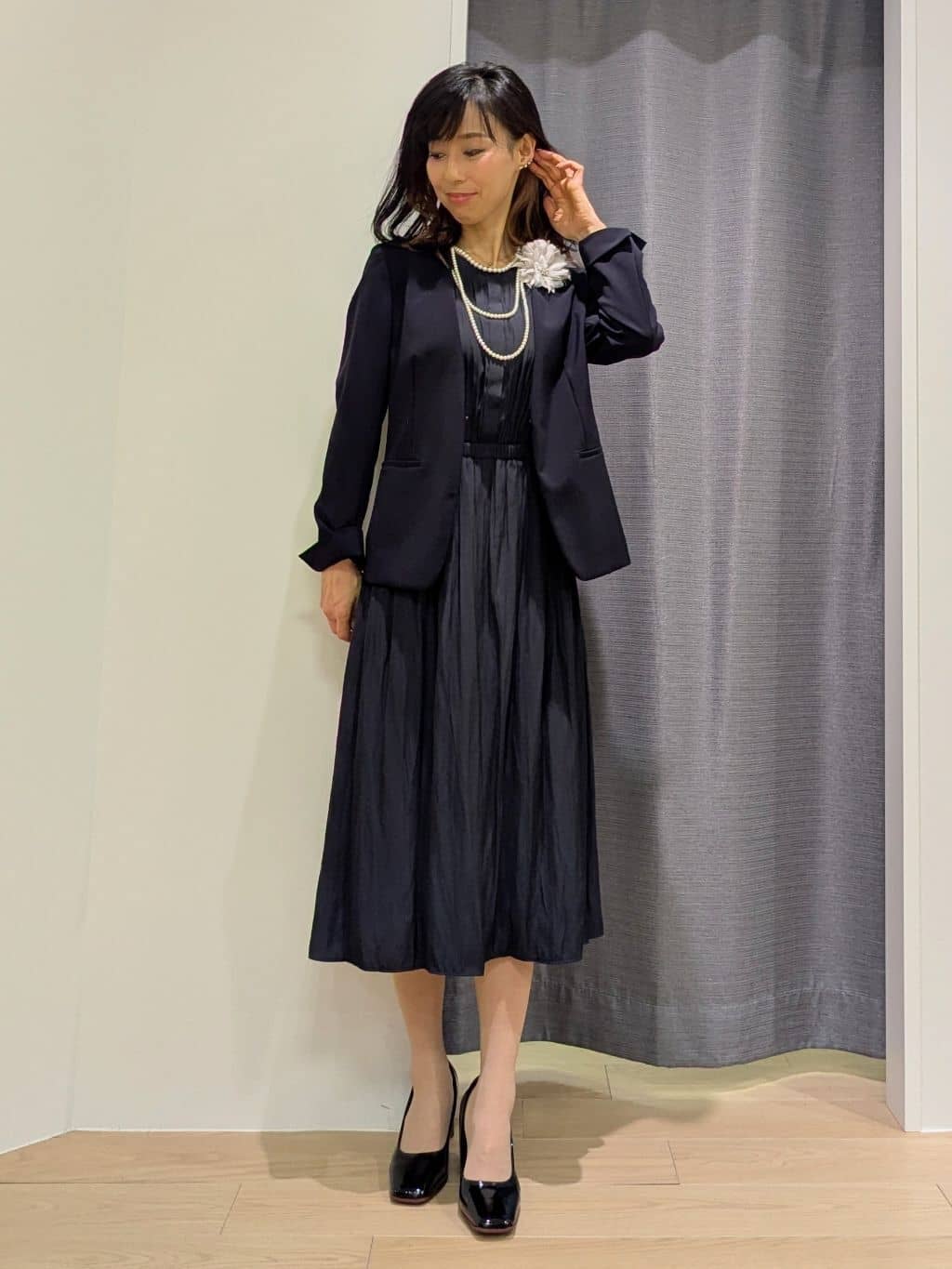 miiさんの「INDIVI｜【洗える】ギャザーフレアワンピース」を使ったコーディネート