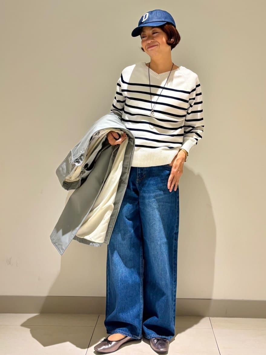 Haruさんの「Dessin｜【洗える】コットンVネックニット」を使ったコーディネート