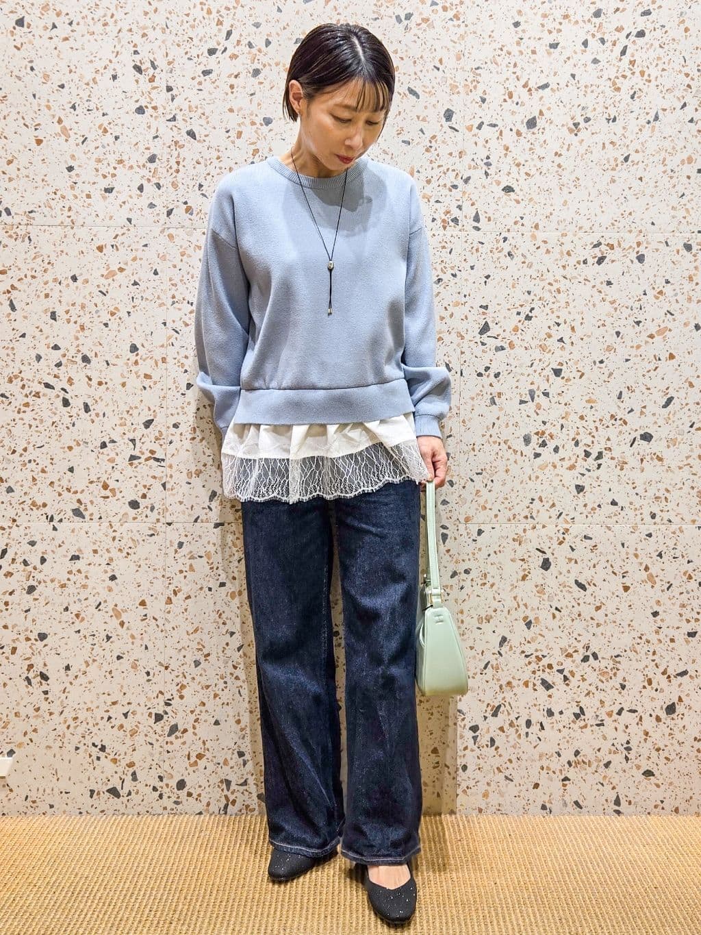 yoshimiさんの「OPAQUE.CLIP｜裾レースドッキングニット」を使ったコーディネート