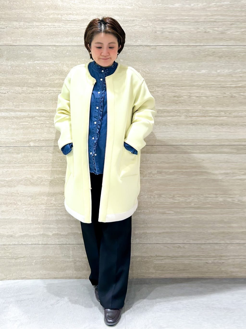 NAMIさんの「OPAQUE.CLIP｜リバーシブル配色ノーカラーコート【洗濯機OK】」を使ったコーディネート