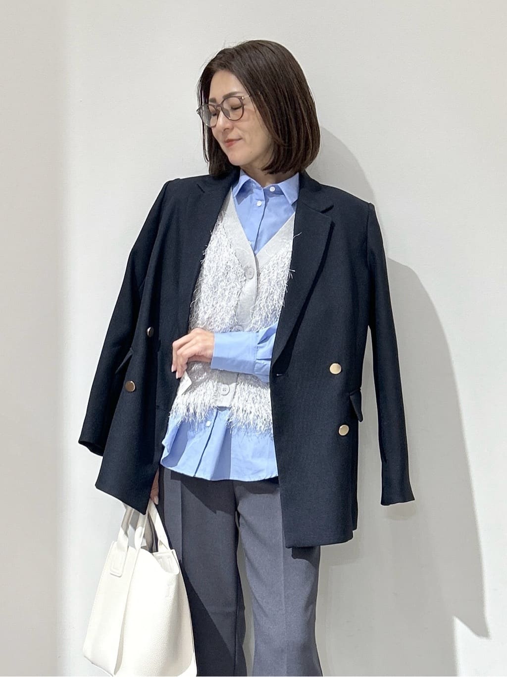 NAKAさんの「OPAQUE.CLIP｜金ボタンダブルブレストテーラードジャケット／セットアップ対応【洗える】」を使ったコーディネート