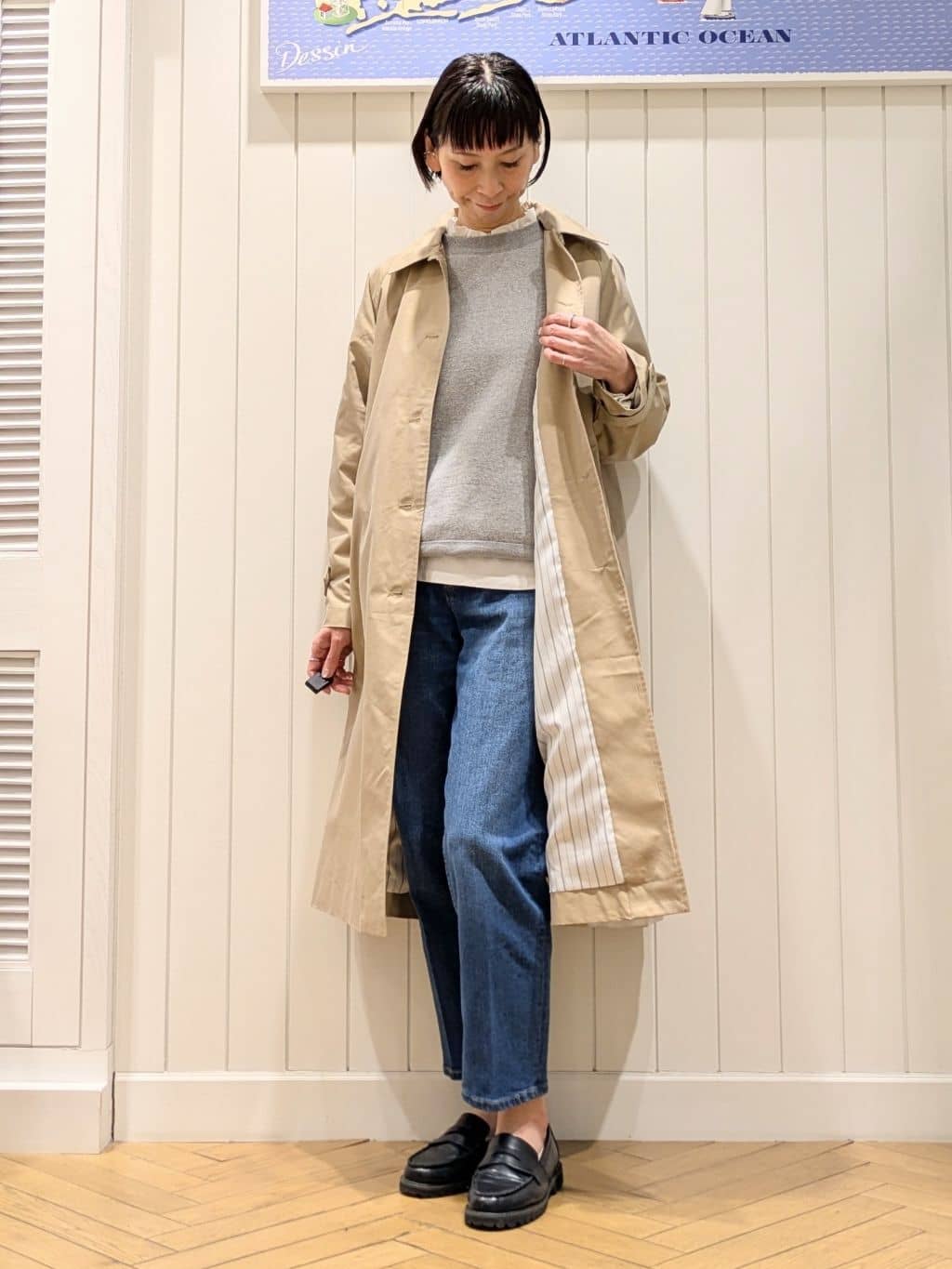 micoさんの「Dessin｜【選べる首元デザイン/洗える】ネックフリルロングカットソー」を使ったコーディネート