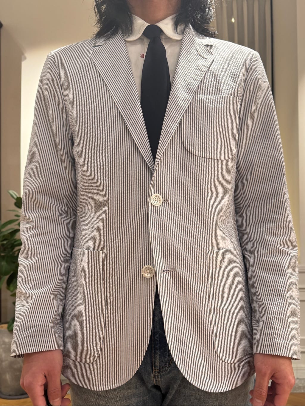 kawarataniさんの「DRESSTERIOR｜◆【吸湿速乾/セットアップ可/ウォッシャブル】COOLMAX シアサッカー サマージャケット」を使ったコーディネート