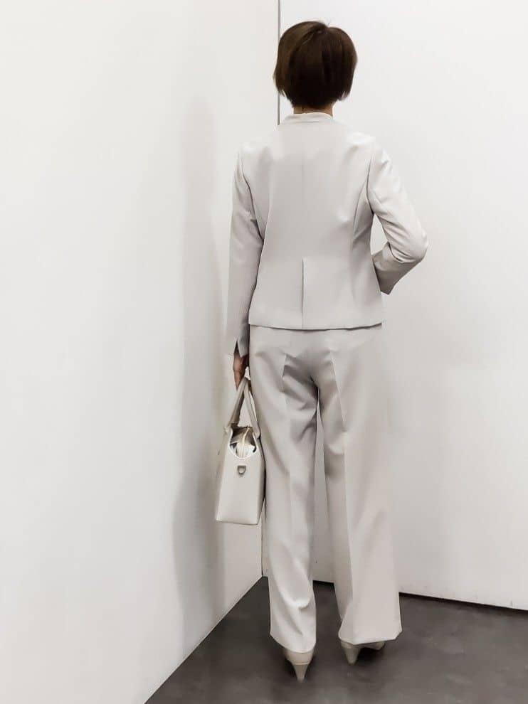 やまちゃんさんの「grove｜【マシンウォッシュ／防シワ/SS-3L】ストレッチノーカラージャケット」を使ったコーディネート