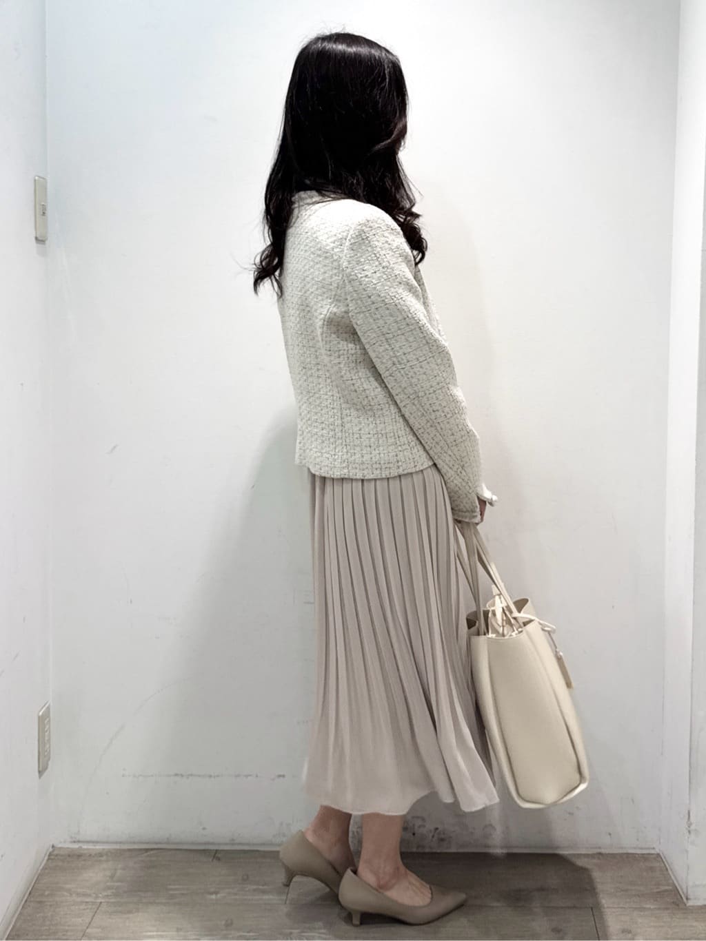 yuicciさんの「OPAQUE.CLIP｜《通勤／セットアップ対応》ノーカラーツイードジャケット【洗濯機OK】」を使ったコーディネート