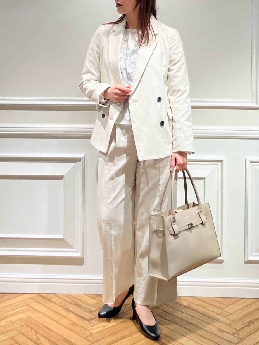 TSUKUIさんの「DRESSTERIOR｜【セットアップ可/吸水速乾/ウォッシャブル】リネンブレンドオックスダブルジャケット」を使ったコーディネート