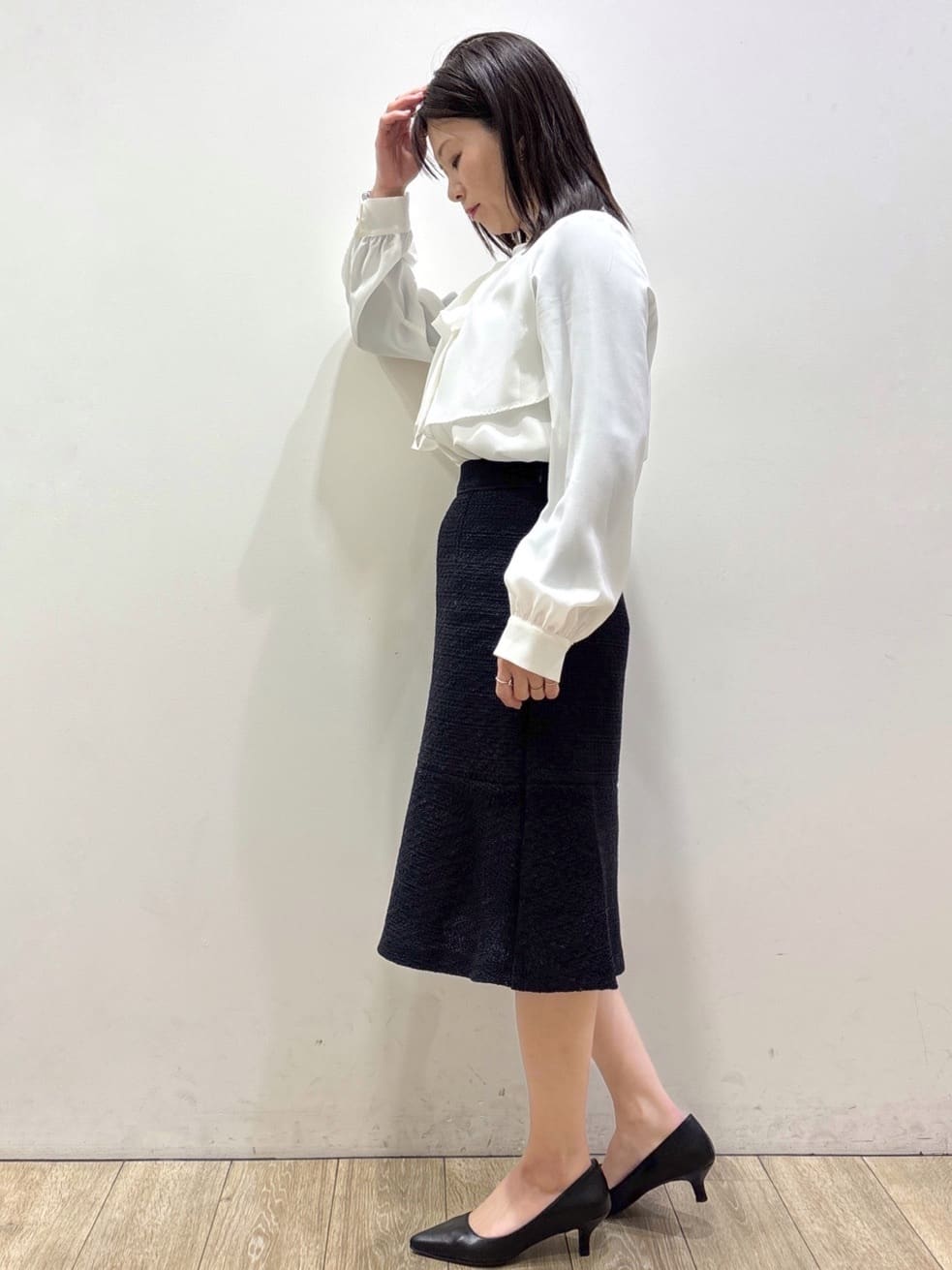 mameさんの「index｜《通勤／セットアップ対応》ノーカラーツイードジャケット【洗濯機OK】」を使ったコーディネート