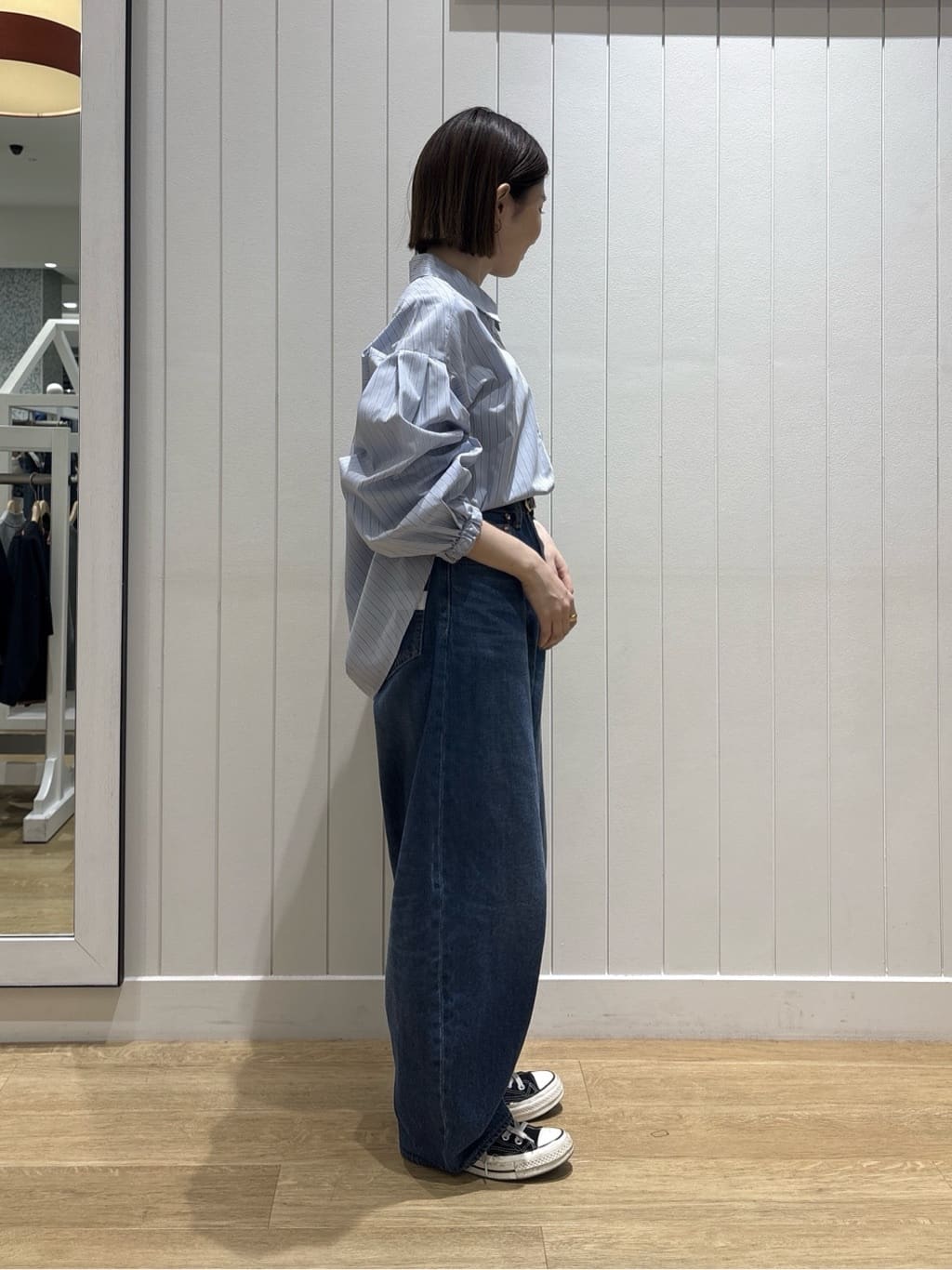 risaさんの「Dessin｜【洗える】バルーンスリーブバンドカラーシャツ」を使ったコーディネート