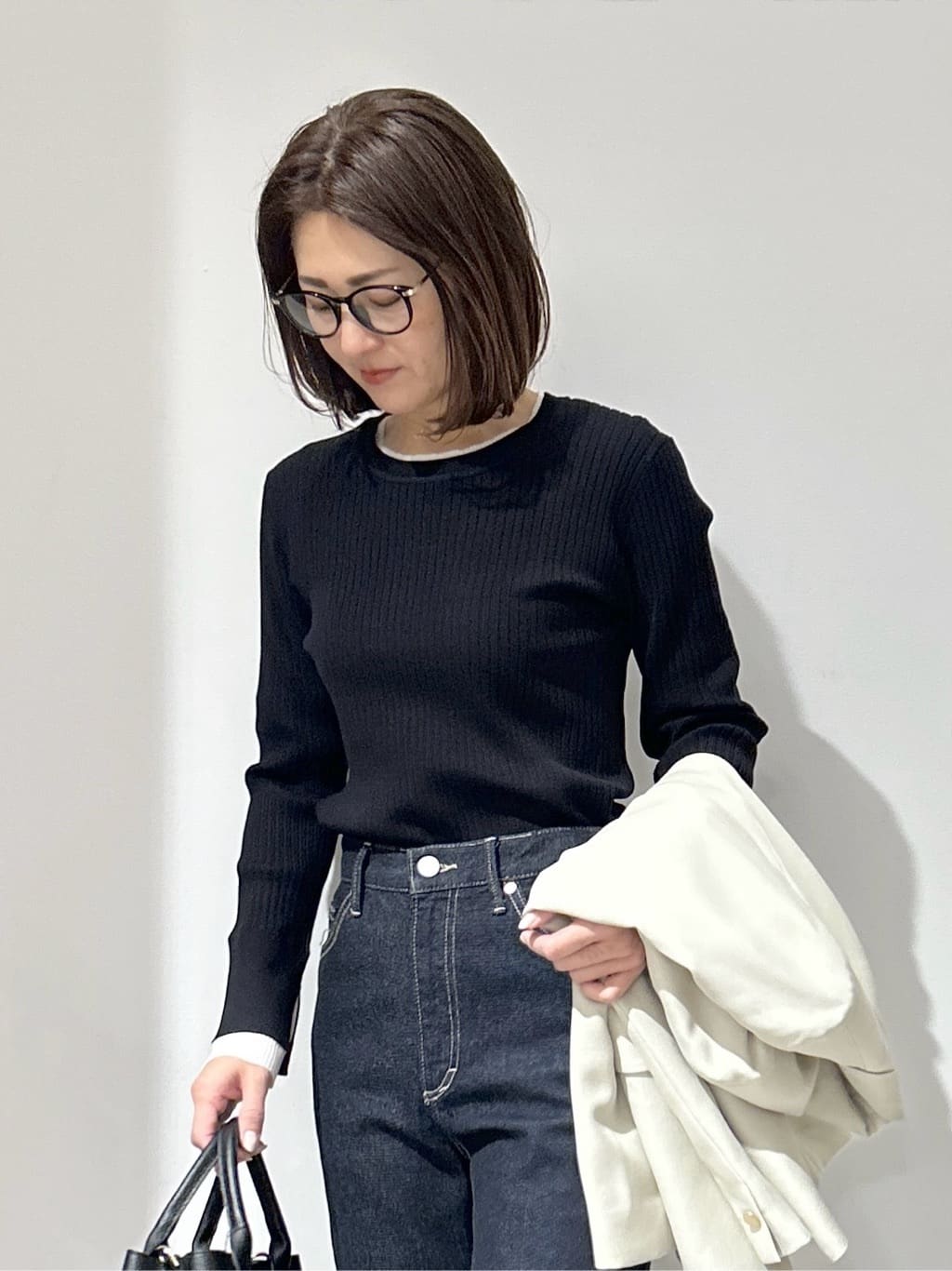 NAKAさんの「OPAQUE.CLIP｜レイヤード風クルーネックリブニット【洗濯機OK】」を使ったコーディネート