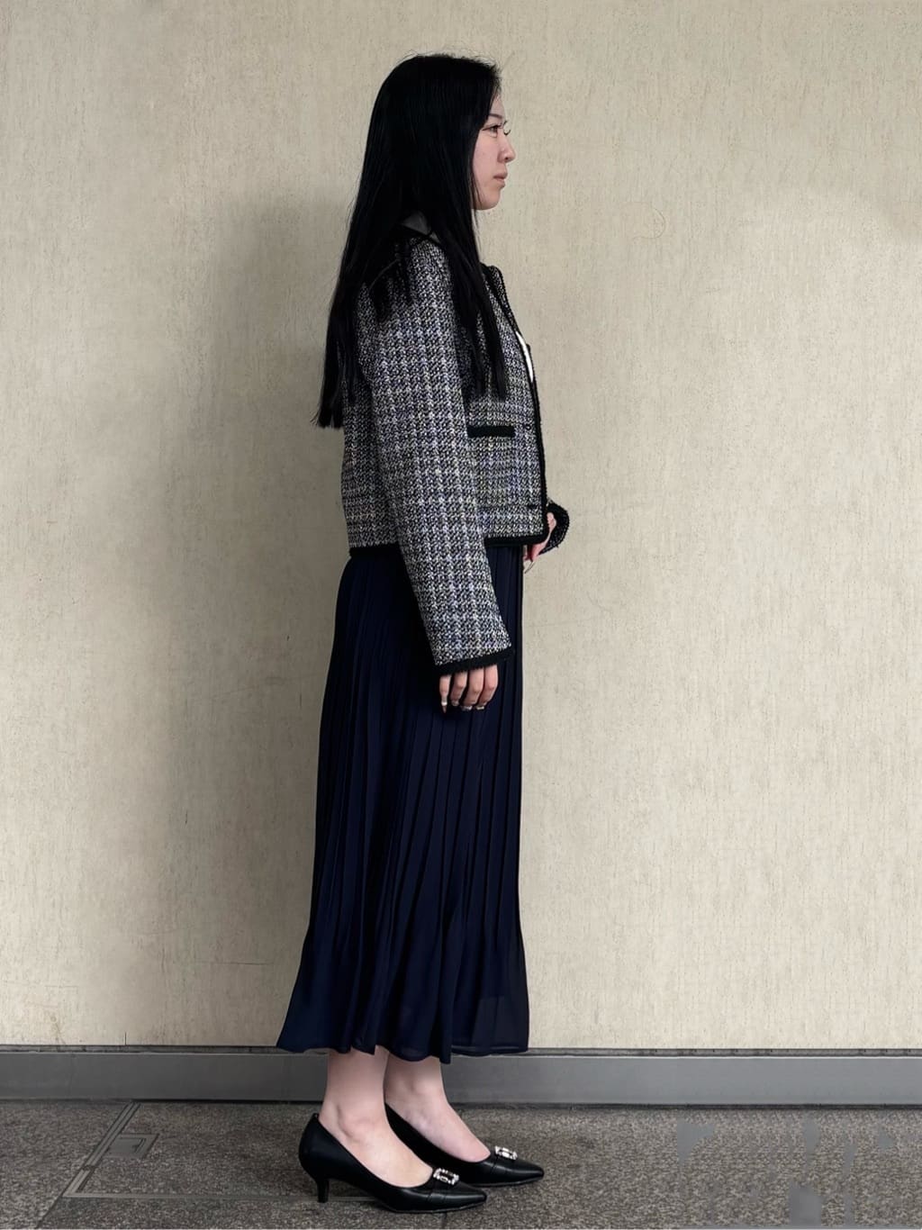 ささんの「OPAQUE.CLIP｜ファンシーツイードノーカラージャケット【洗える】」を使ったコーディネート