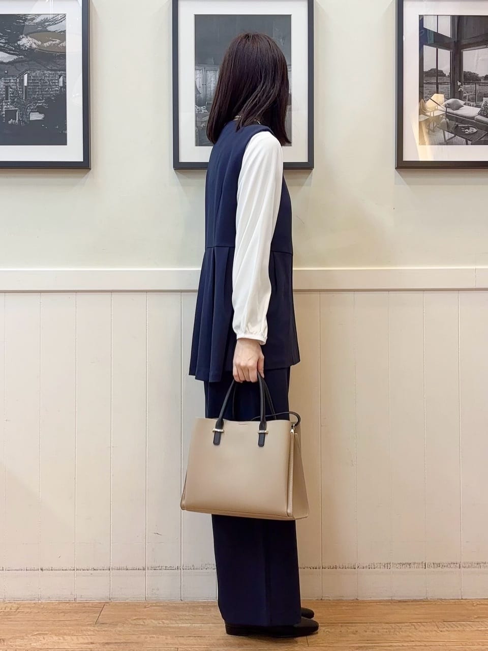 えぬさんの「SHOO･LA･RUE｜【洗濯機可/セットアップ可/S-3L】きちんと楽に。カットジョーゼットワイドパンツ」を使ったコーディネート