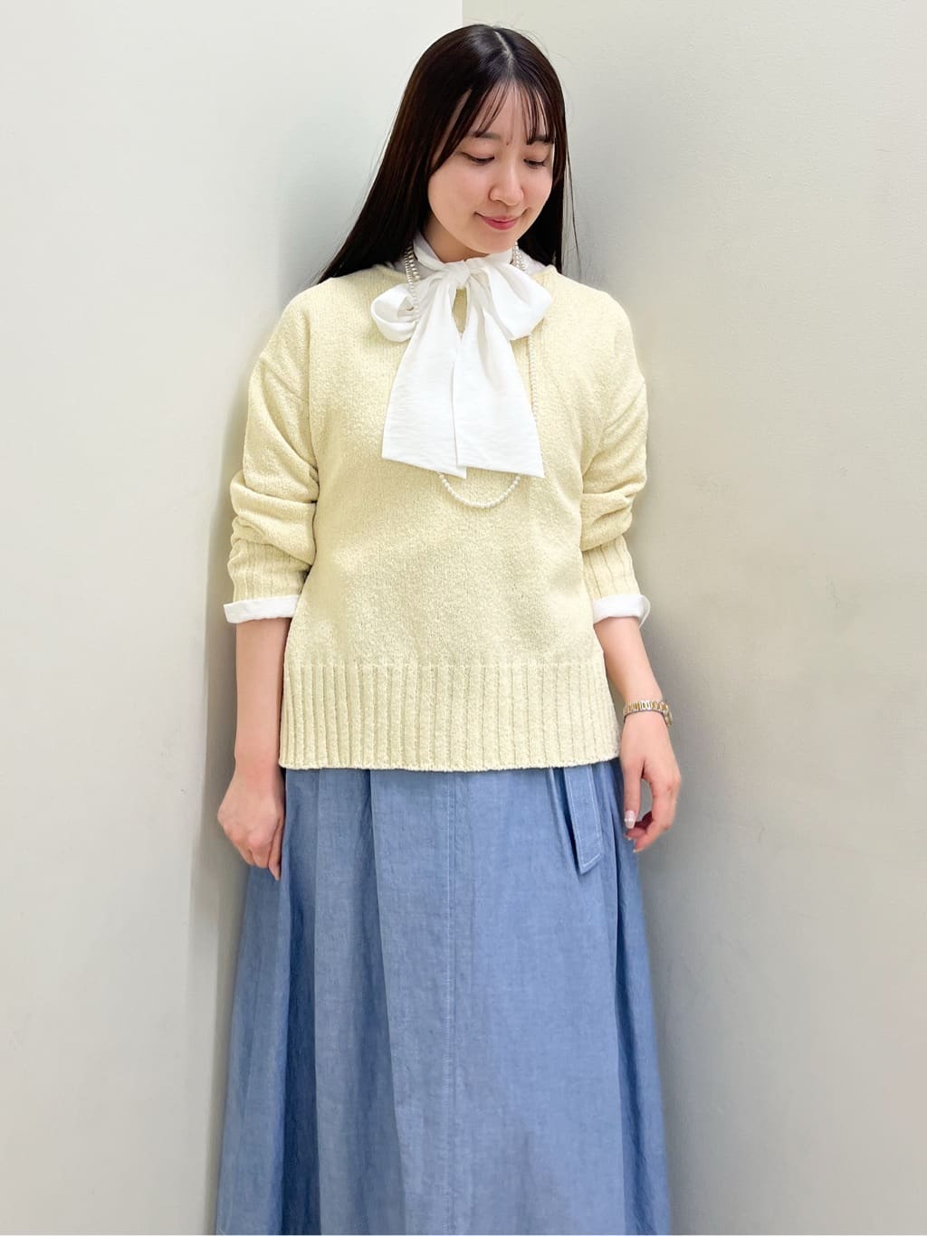 mikikoさんの「Reflect｜【レイヤードにおすすめ◎】ロング丈リラクシーニット」を使ったコーディネート