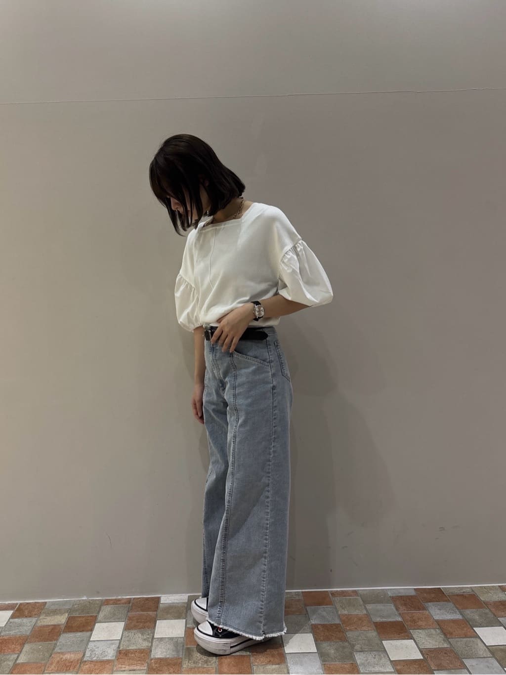 みゆさんの「INDIVI｜ドッキングパフスリーブニット」を使ったコーディネート