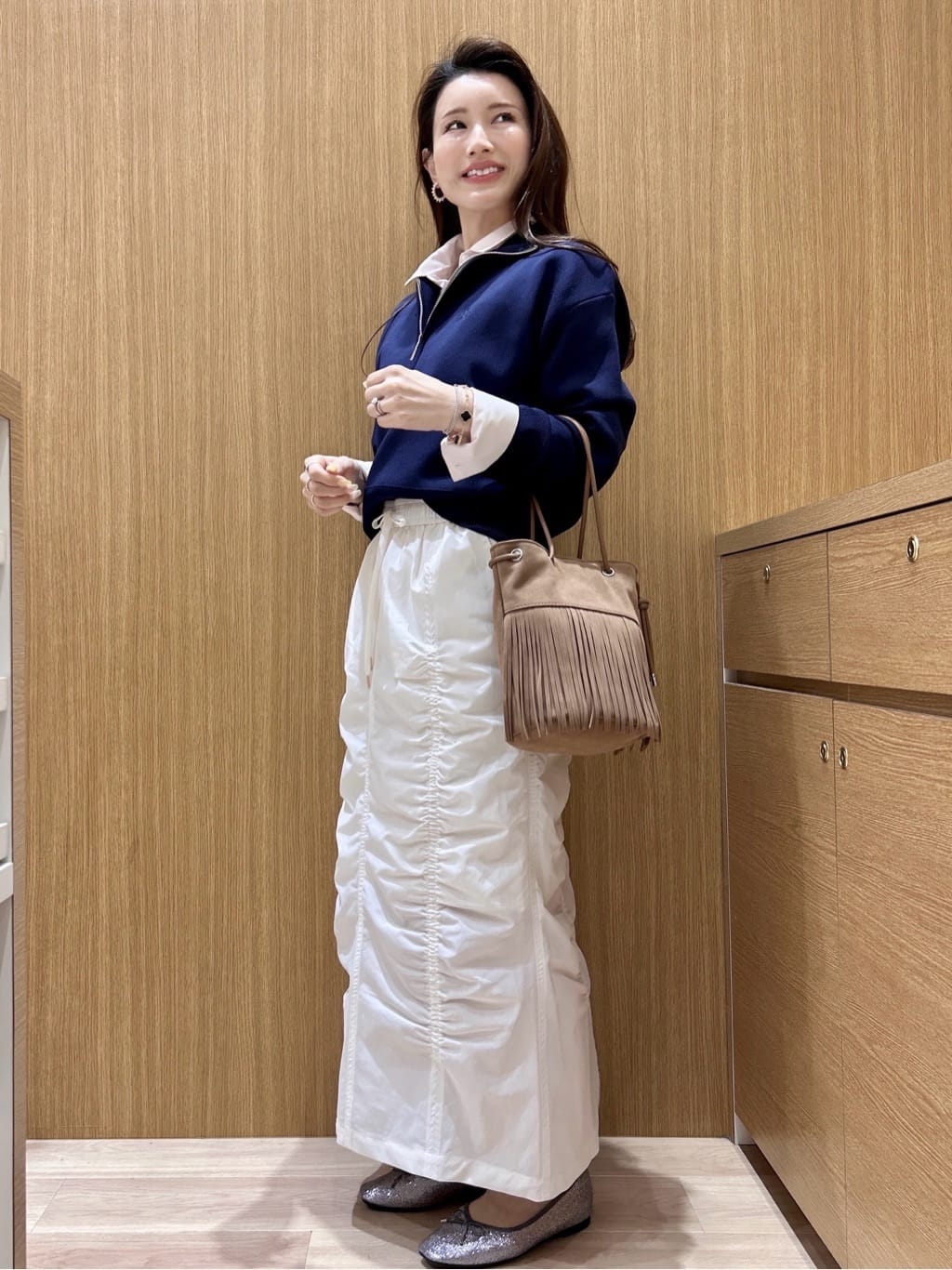 maiさんの「OPAQUE.CLIP｜ハーフZIP刺繍ロゴニット【洗濯機OK】」を使ったコーディネート