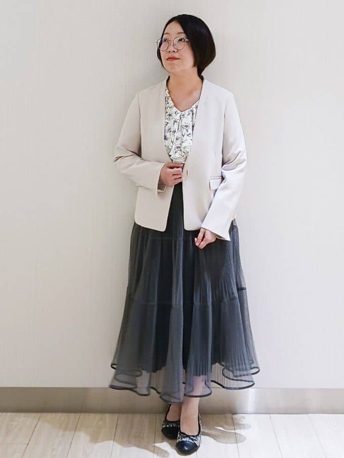 KaHoさんの「index｜ストレッチノーカラージャケット／セットアップ対応【洗濯機OK／防シワ／イージーアイロン】」を使ったコーディネート