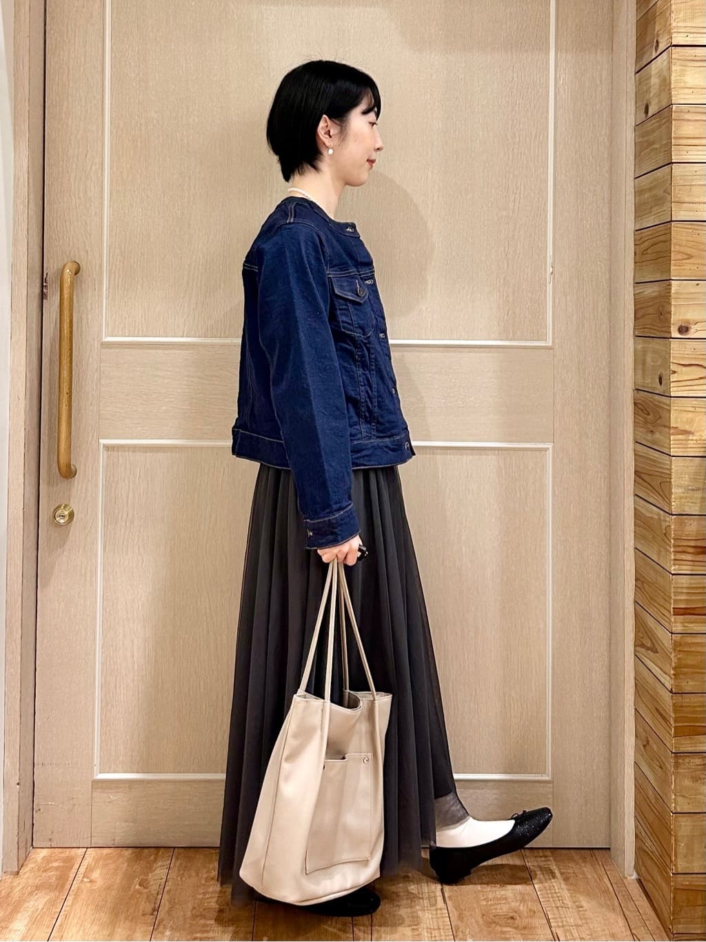 ちぐささんの「SHOO･LA･RUE｜【SHOO・LA・RUE DENIM/S-LL/高レビュー】大人のための ノーカラーデニムジャケット」を使ったコーディネート