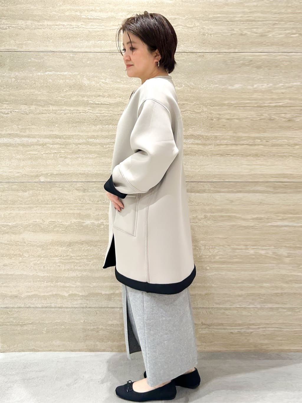 NAMIさんの「OPAQUE.CLIP｜リバーシブル配色ノーカラーコート【洗濯機OK】」を使ったコーディネート