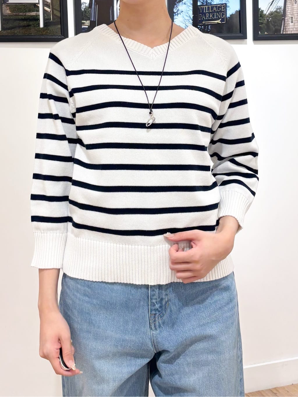 Ririkaさんの「Dessin｜【洗える】コットンVネックニット」を使ったコーディネート