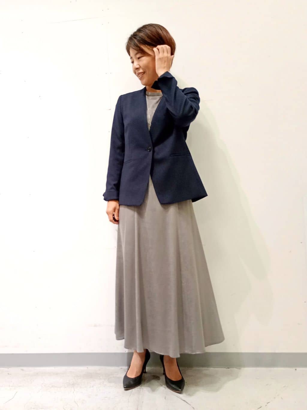 Kさんの「INDIVI｜【洗える／通勤／スーツ】メランジストレッチ ノーカラージャケット」を使ったコーディネート