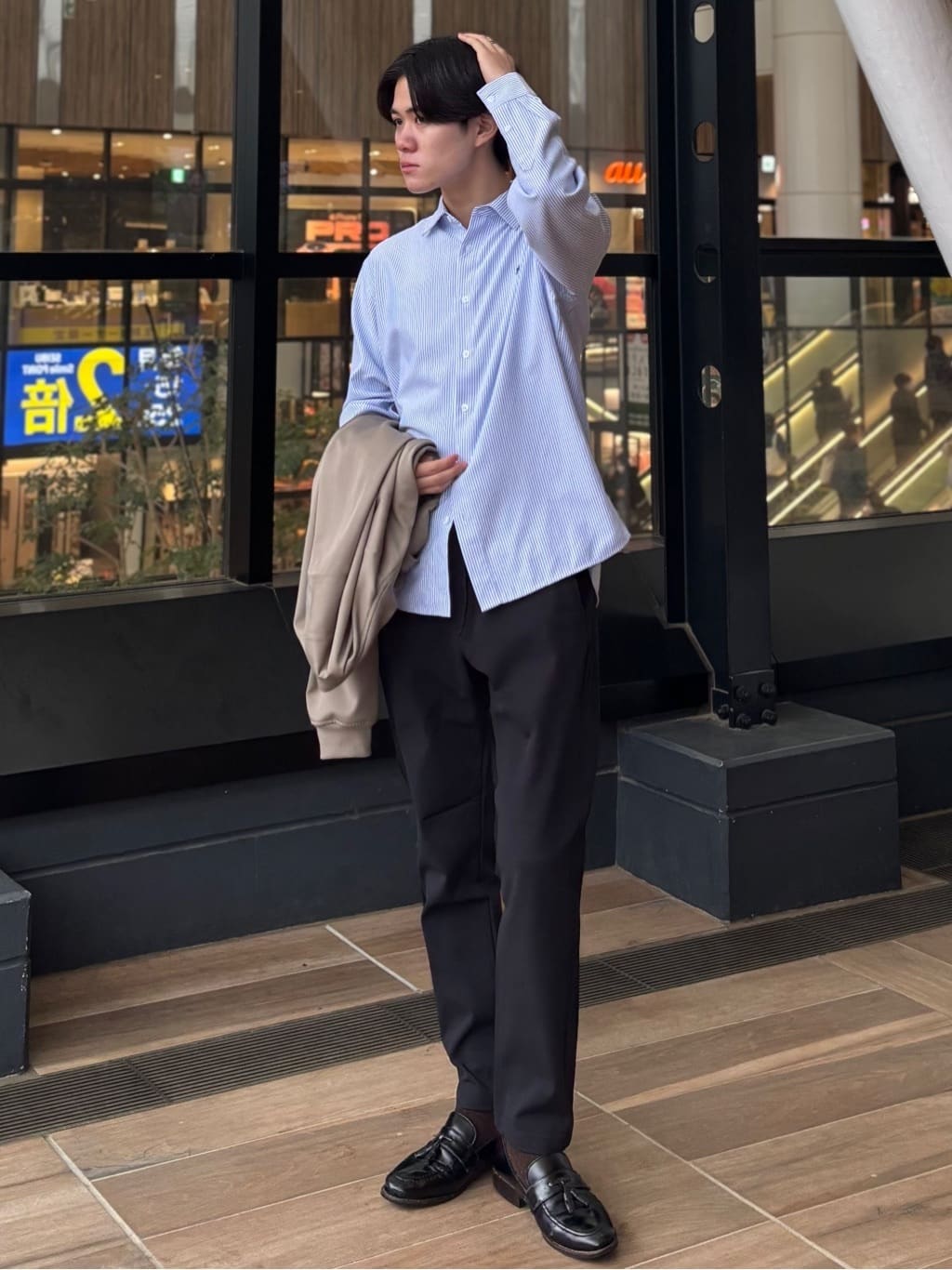 うらしーさんの「THE SHOP TK｜FLEX LINE ストレッチリブブルゾン　ストレッチ/防シワ/マシンウォッシャブル/セットアップ可」を使ったコーディネート