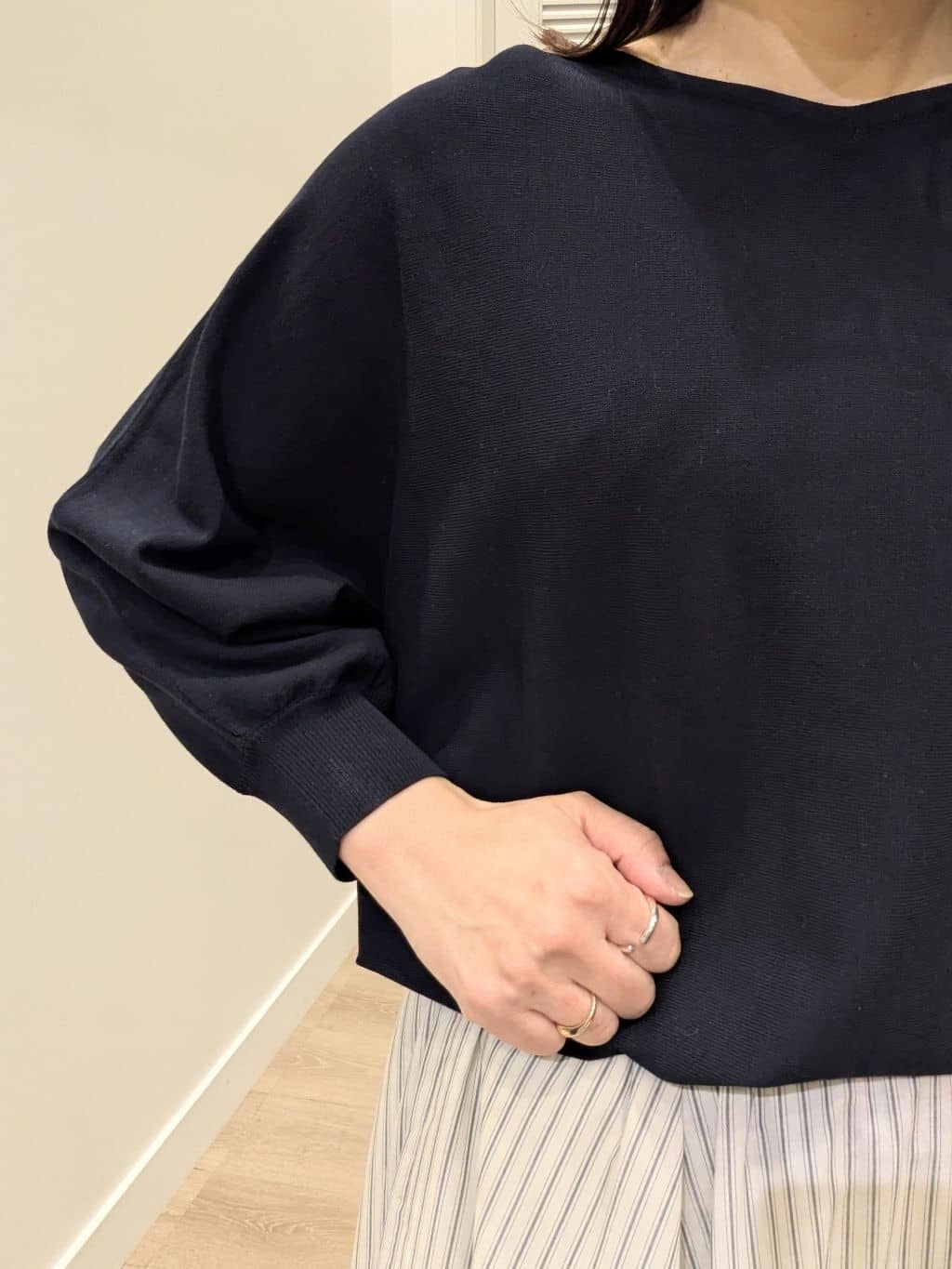 enさんの「Dessin｜【洗える】後ろボタンニットプルオーバー七分袖」を使ったコーディネート