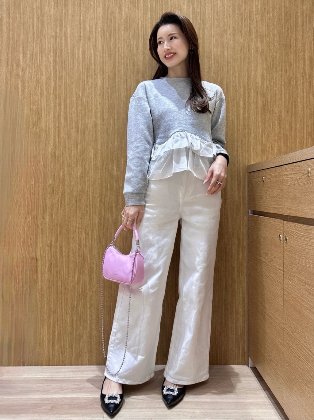 maiさんの「OPAQUE.CLIP｜裾フリルドッキングトップス【洗濯機OK】」を使ったコーディネート