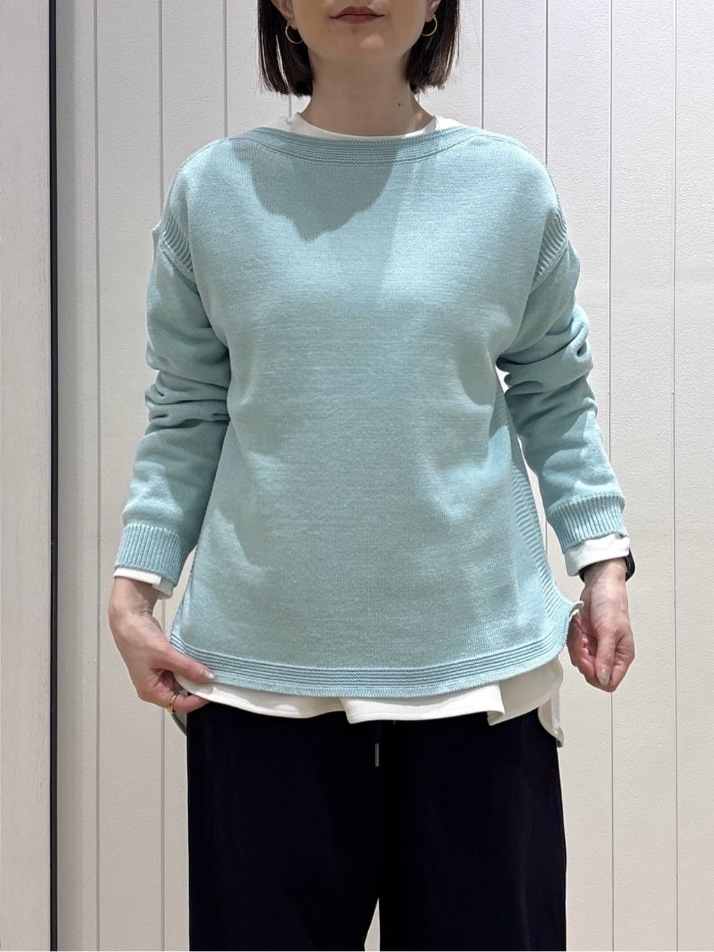 risaさんの「Dessin｜【洗える】ミドルゲージボートネックカラーニット」を使ったコーディネート
