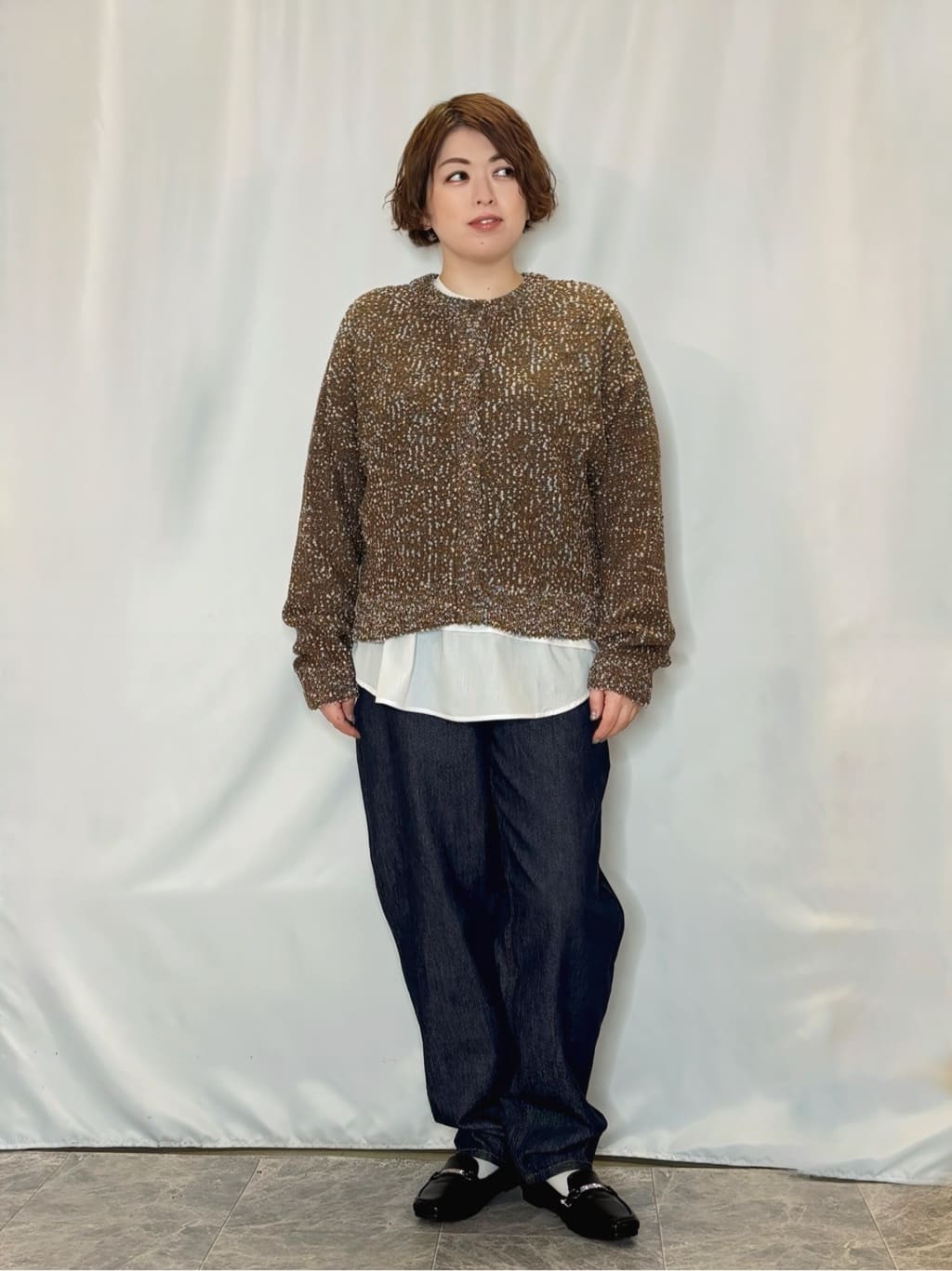 たみさんの「SHOO･LA･RUE｜【洗濯機可/前後2WAY】ぽこぽこニットカーディガン」を使ったコーディネート