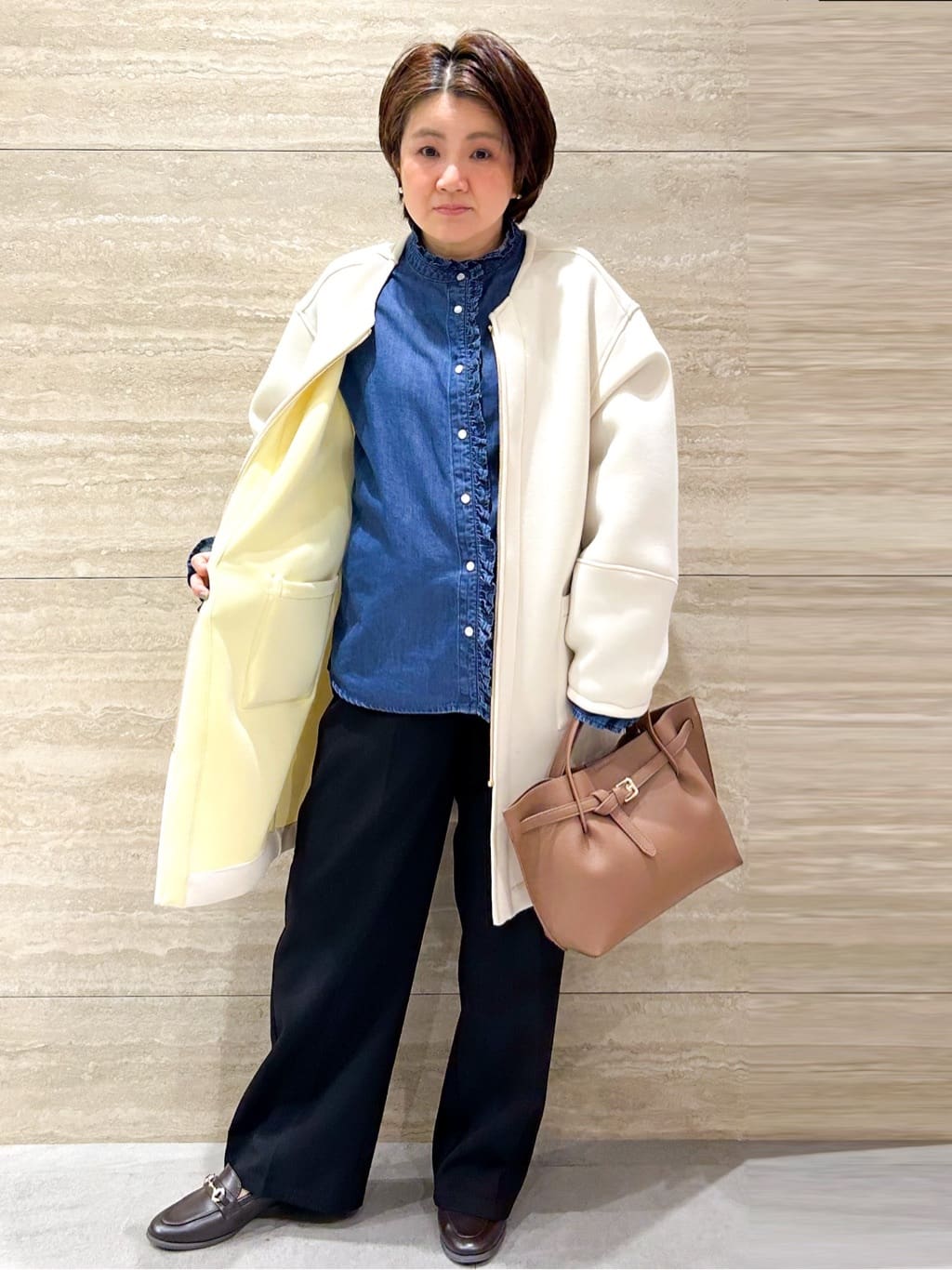 NAMIさんの「OPAQUE.CLIP｜リバーシブル配色ノーカラーコート【洗濯機OK】」を使ったコーディネート
