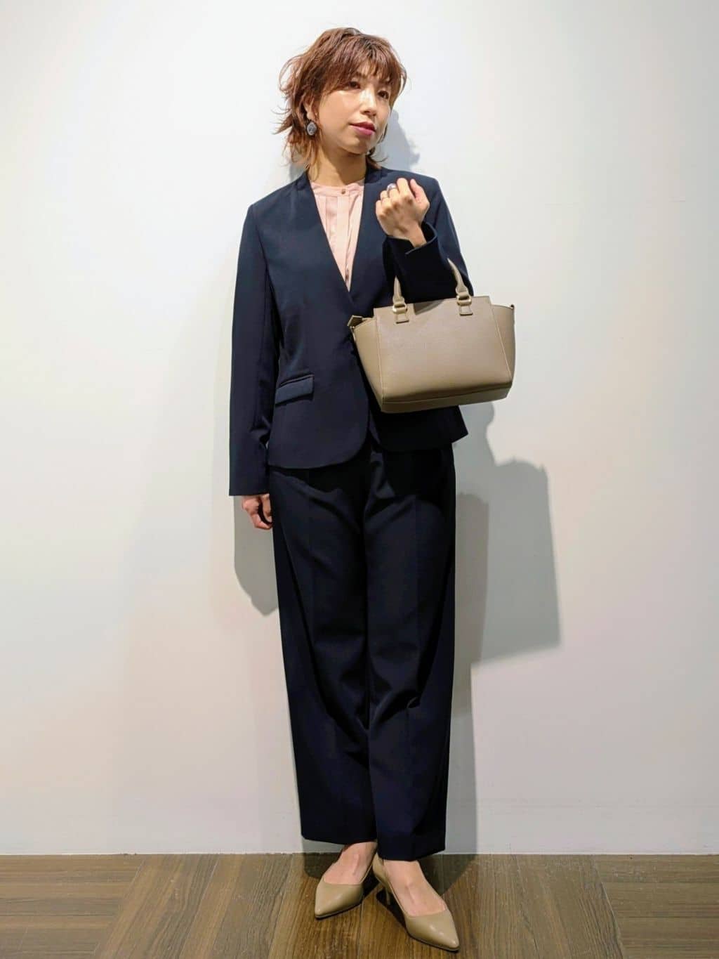 4410さんの「THE SHOP TK｜【通勤スタイルに】ダブルクロス ノーカラージャケット/セットアップ可」を使ったコーディネート