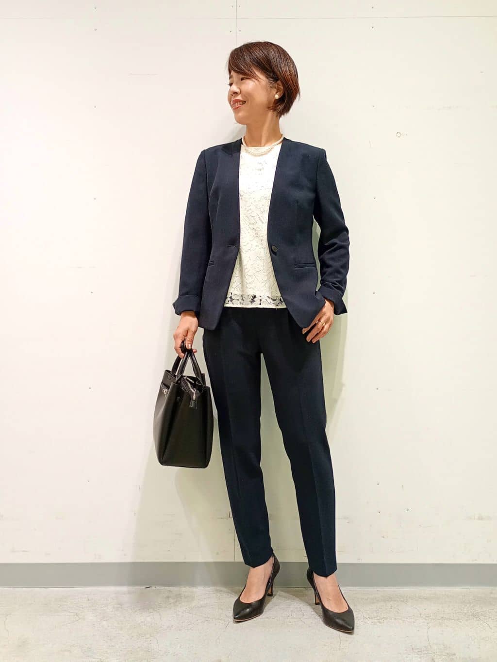 Kさんの「INDIVI｜【2点セット／洗える】ツイードジレ＆ボウタイブラウス」を使ったコーディネート